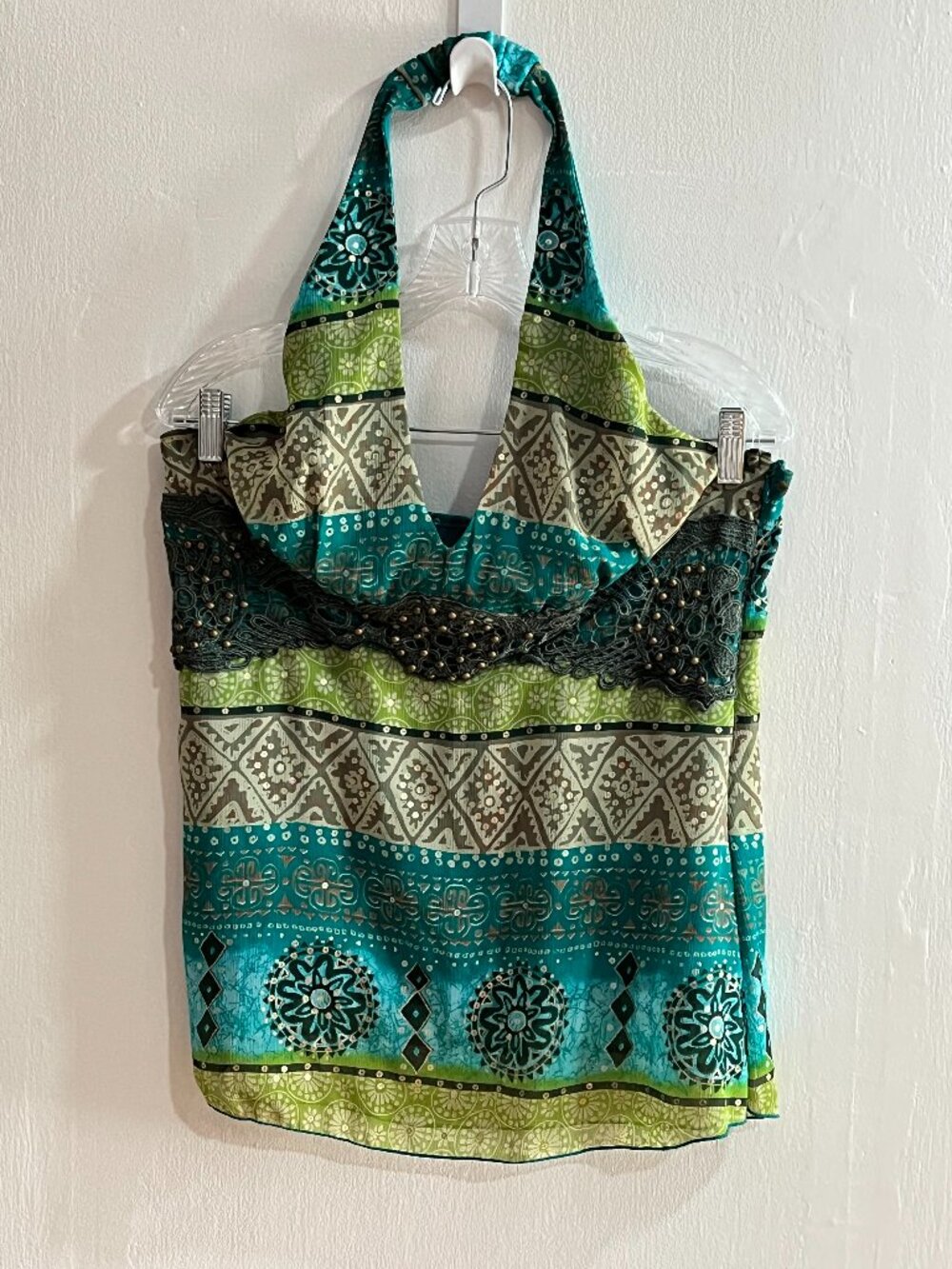 Y2K Bisou Bisou Large Halter Green and Blue